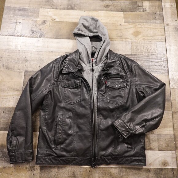 Levi’s Faux Leather Hooded Trucker Jacket‎ – Men's XL Black